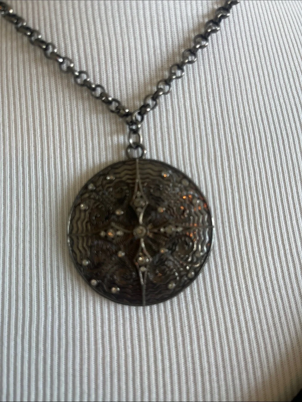 Gunmetal Filigree Round Pendant Necklace - Elegant Women’s Jewelry
